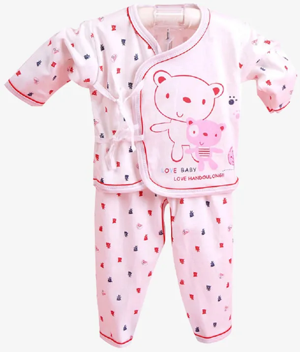 粉红色长袖宝宝婴儿纯棉内衣套装免抠