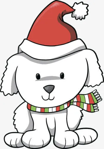 卡通绘画带圣诞帽的白色小狗免抠