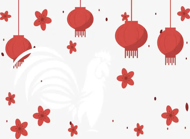公鸡灯笼春节装饰背景矢量图