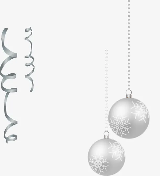 矢量手绘圣诞挂饰银色球和彩带免抠