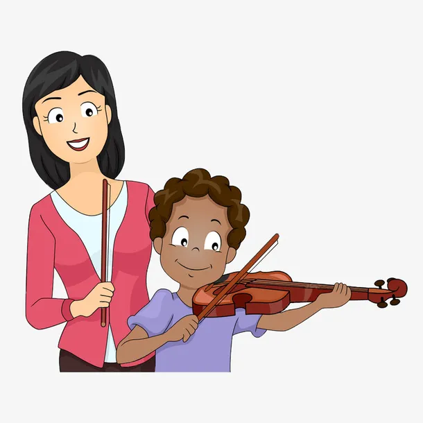卡通老师教小提琴免抠