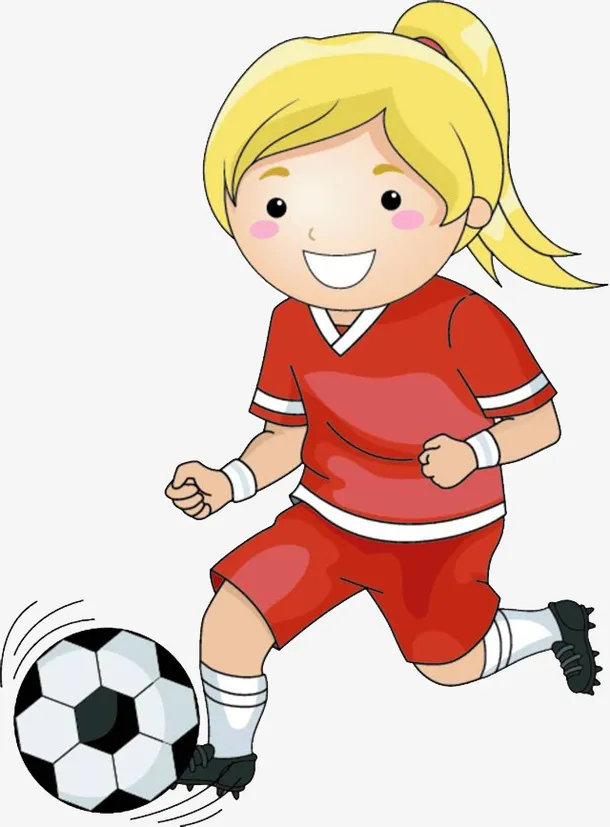 卡通足球美女踢足球免抠