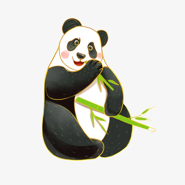 熊猫吃竹子国潮免抠