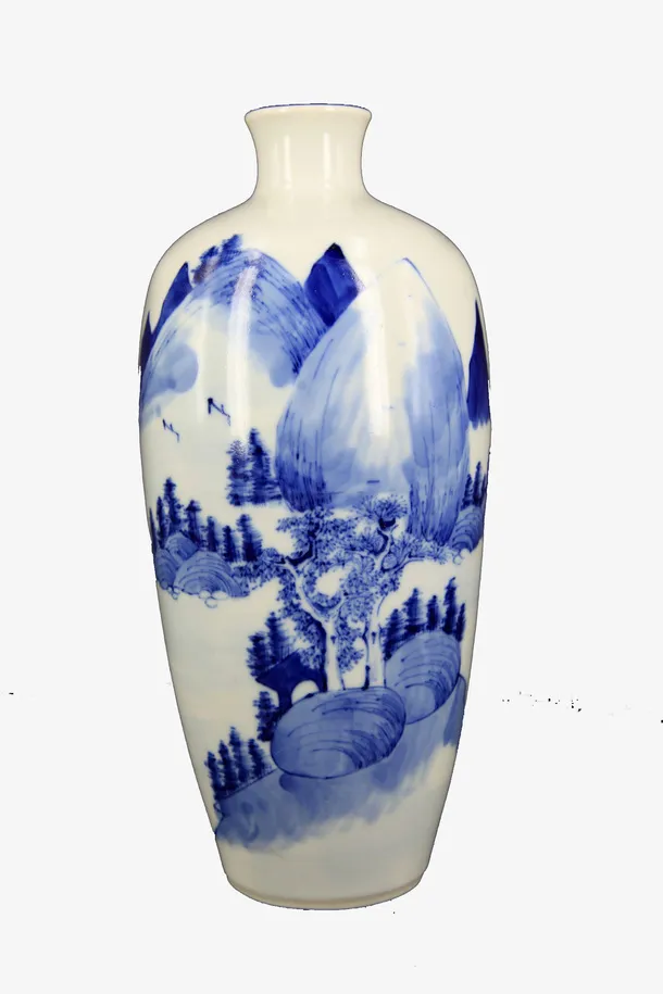 山水图装饰青花瓷瓶免抠