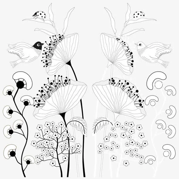 手绘线描花卉装饰矢量图免抠