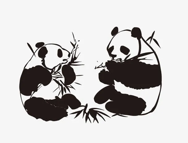 手绘黑色吃竹子的大熊猫免抠