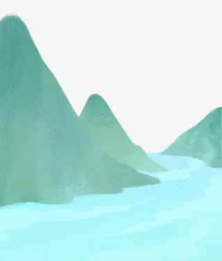 手绘水彩插图端午节风景远山插画免抠
