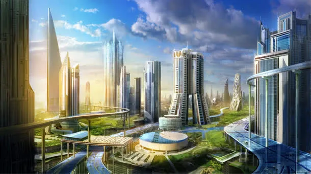 未来科幻城市插画免抠