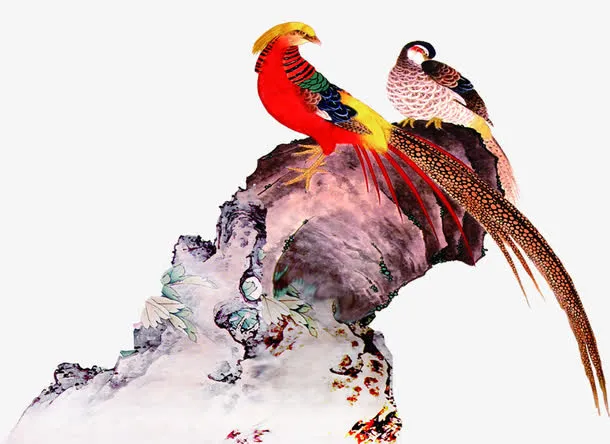 鸳鸯鸟的山水画背景图片
