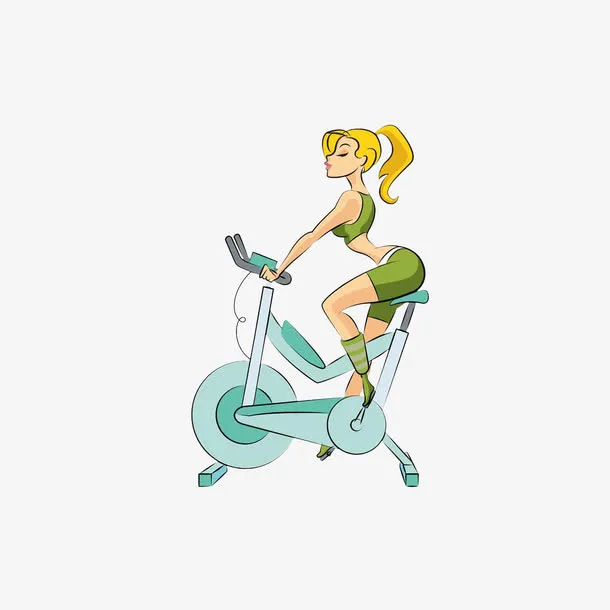 卡通骑着动感单车运动的性感美女免抠