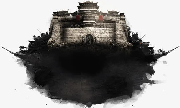 中国风水墨游戏城墙免抠
