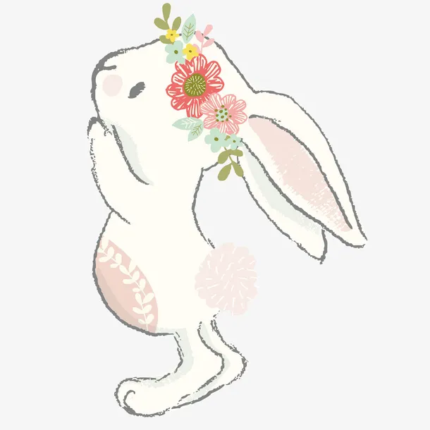 带花环的小兔子动物设计免抠手绘/卡通卡通元素