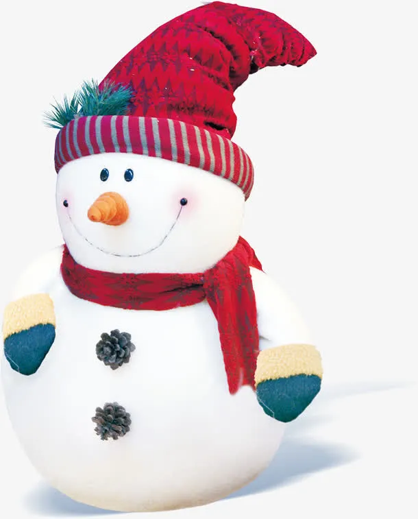 扁平风格创意红色的帽子的雪人免抠