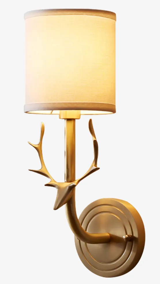 摩灯时代创意全铜鹿头墙壁灯免抠