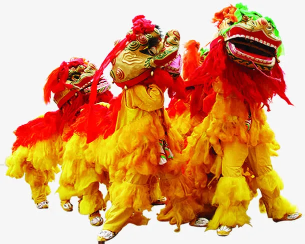 中国风国庆节舞狮子免抠