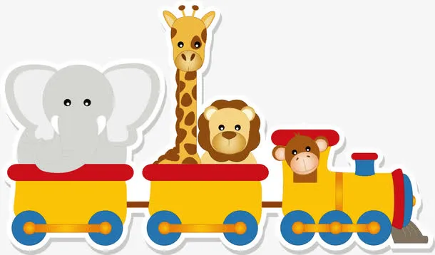 卡通小动物坐火车免抠