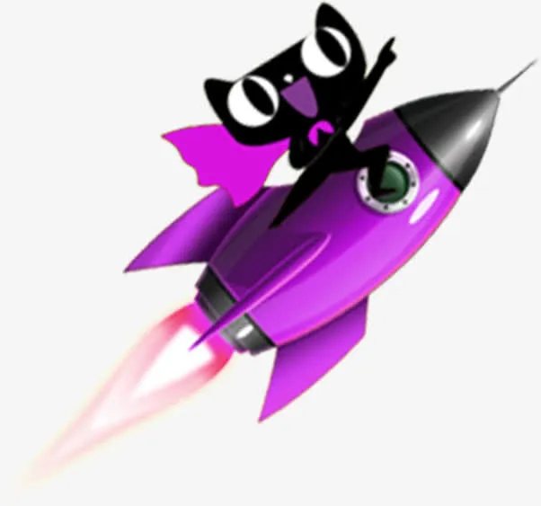 紫色卡通火箭天猫超人免抠