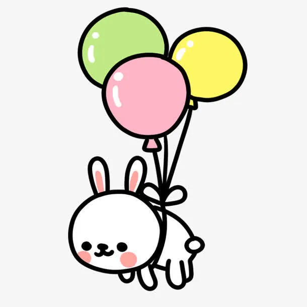 创意卡通贴纸手绘拉着气球的小兔子免抠