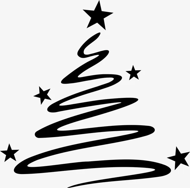 圣诞节，圣诞树，星星，简笔画，线条，免抠节日圣诞节元素