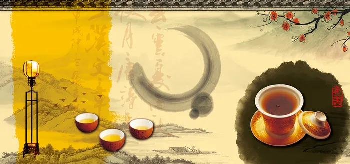 茶叶中国风黄色淘宝海报背景高清