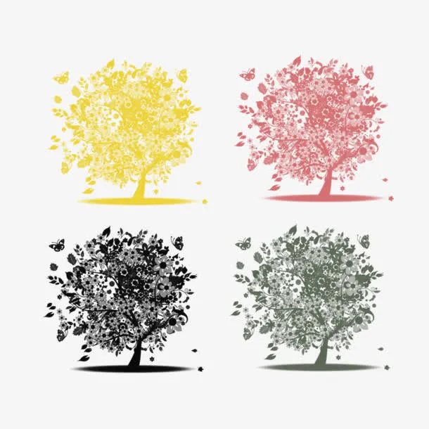 四种颜色大树素材免抠