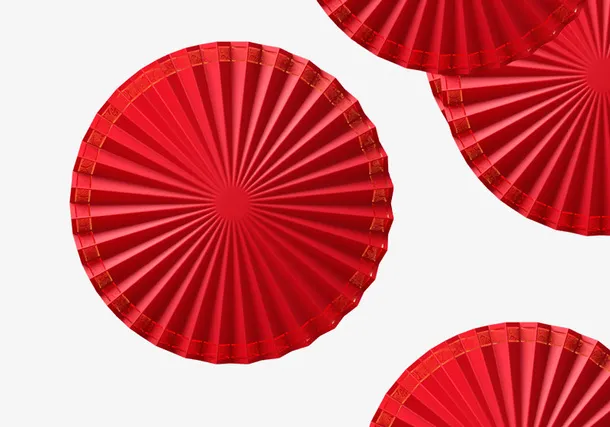 中国风扇子 红色扇形 装饰扇子 过年元素免抠