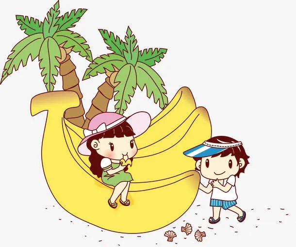 香蕉上的卡通女孩免抠