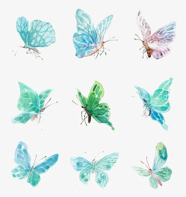 一群水墨蝴蝶免抠动植物动物元素