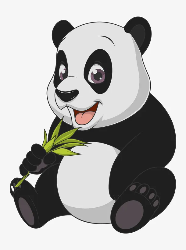 手绘卡通Q版熊猫吃竹子免抠