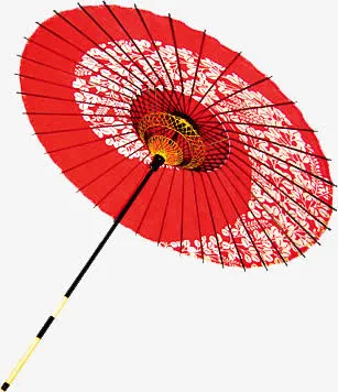 红色花折伞免抠