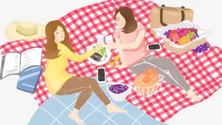 手绘人物插画踏青野餐度假插图免抠