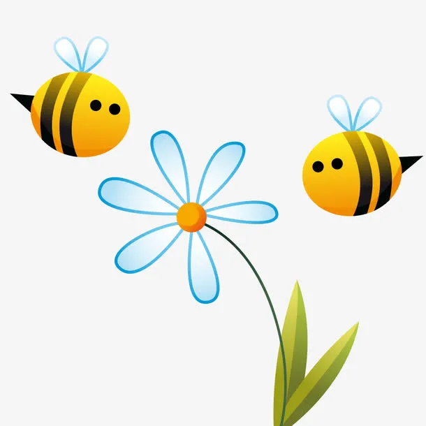 卡通手绘可爱的小蜜蜂和花朵免抠