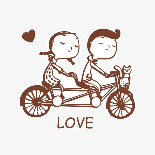 情侣骑双人自行车咖啡色剪影素材免抠