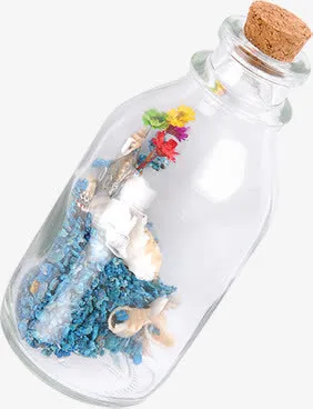 创意合成海边旅游的漂流瓶免抠