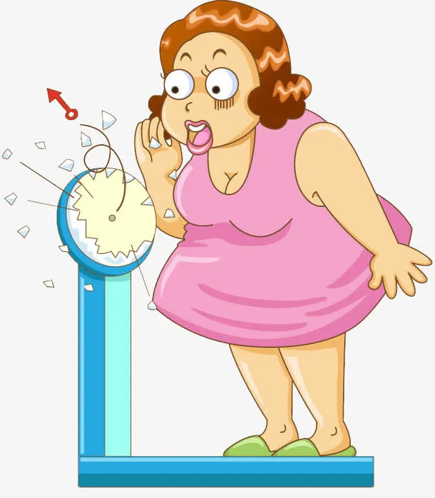 正在称体重的卡通胖女人免抠
