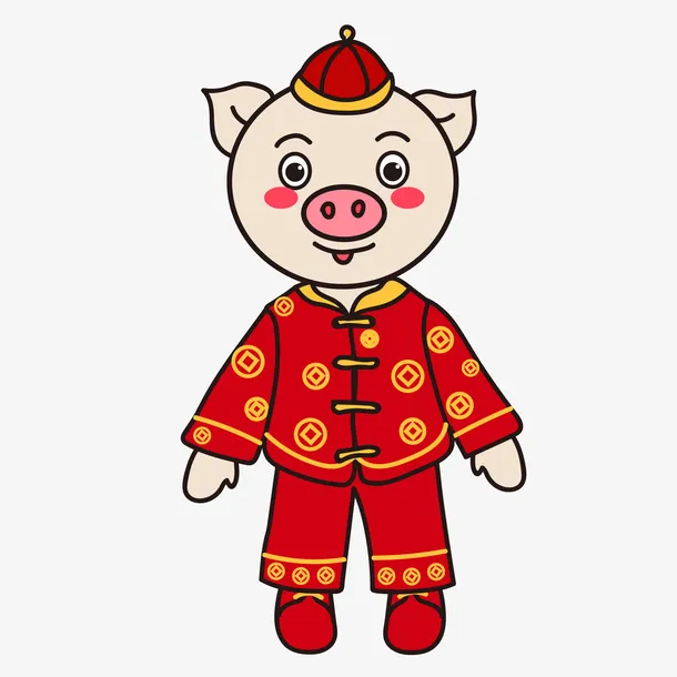 卡通手绘猪年春节快乐免抠