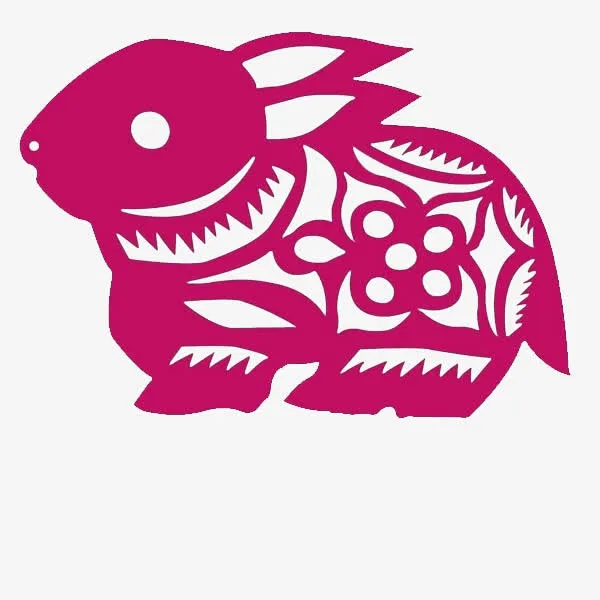 紫红色兔子剪纸免抠
