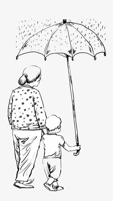 伞下老奶奶的背影免抠