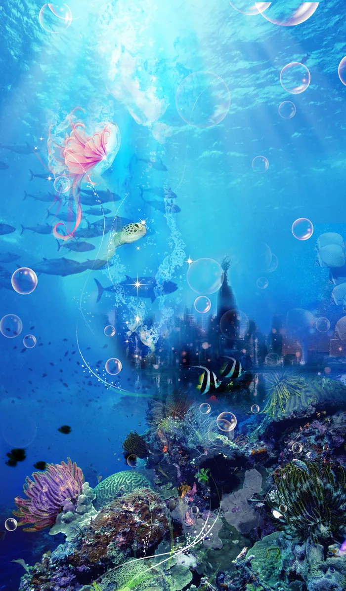 海底世界小美人鱼海报背景素材高清