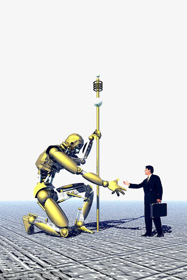 科幻巨型机器人与人类握手免抠免抠