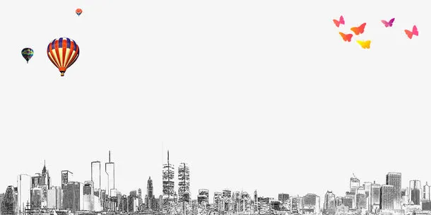 城市建筑物手绘线描黑白简笔画免抠