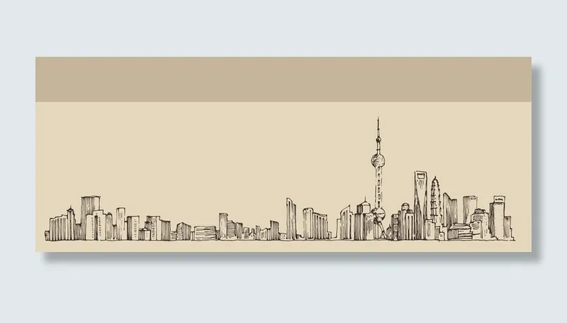 手绘素描上海城市旅游海报背景高清
