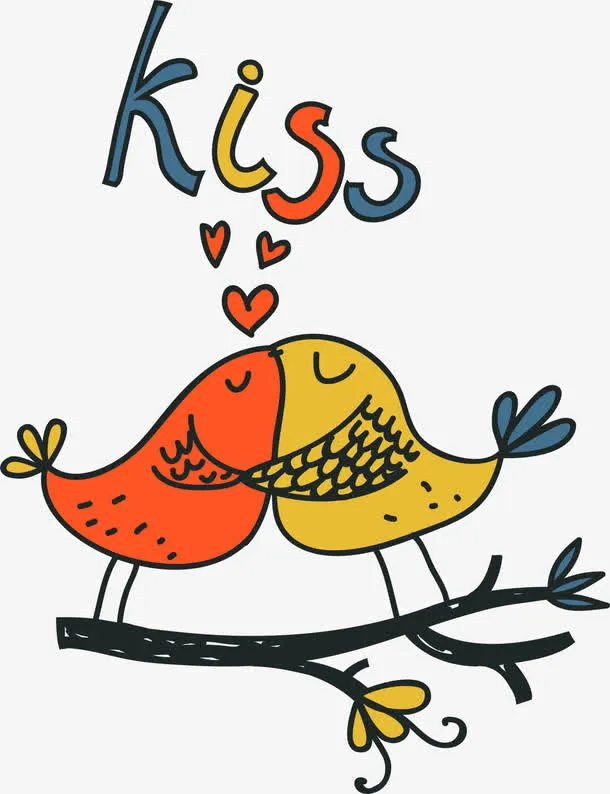 情人节卡通接吻小鸟免抠