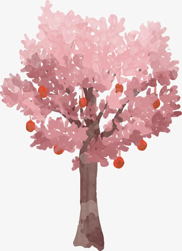 粉红树叶春天果树免抠