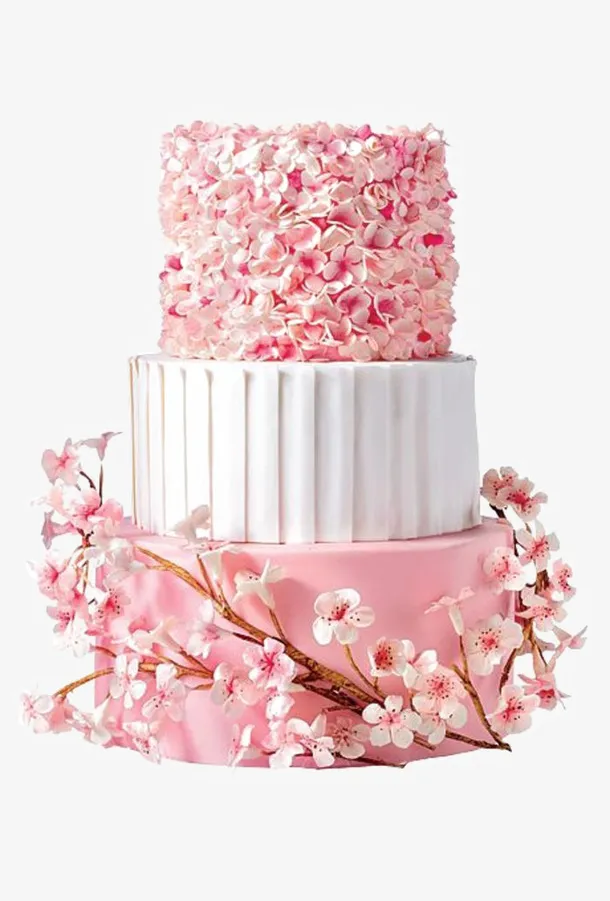 粉色小清新婚礼樱花蛋糕免抠