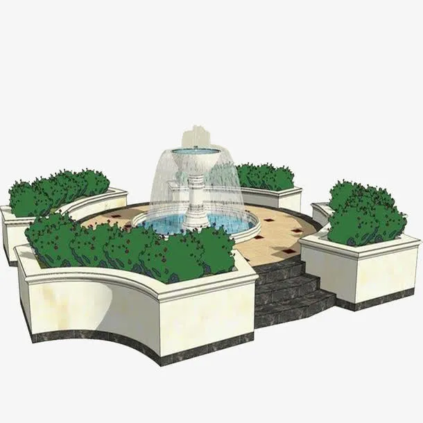 园林景观喷泉设计图透明png免抠