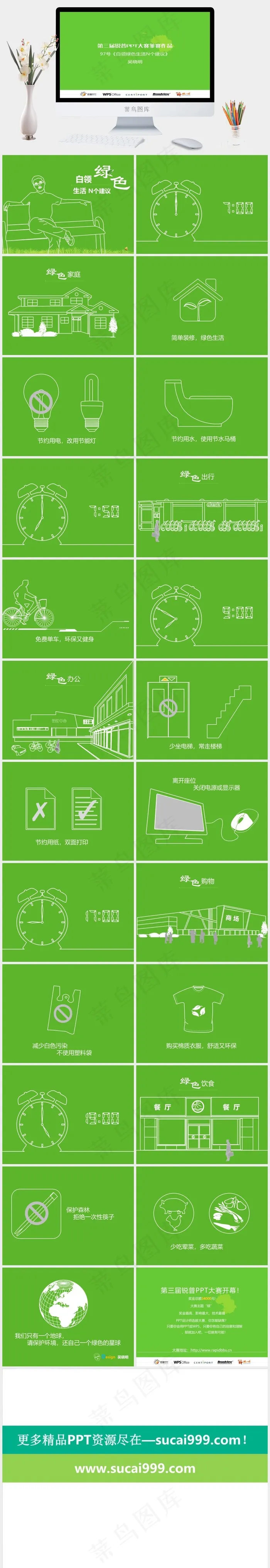 白领绿色生活N个建议ppt模板绿色营销简洁PPT模板