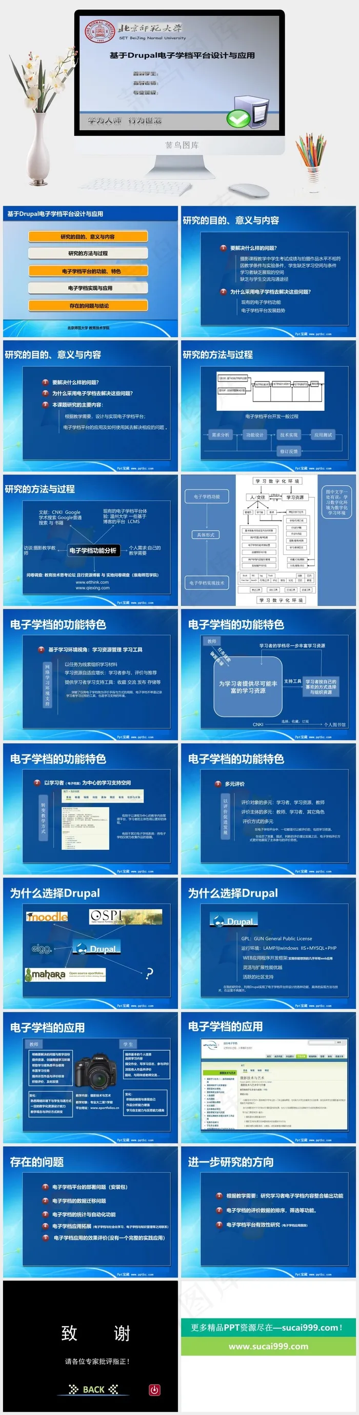 北京师范大学论文答辩蓝色灰色简洁PPT模板