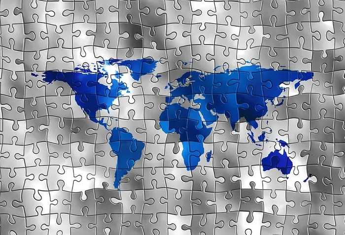 蓝色，灰色，世界地图拼图块，大陆，拼图，世界，地球，全球