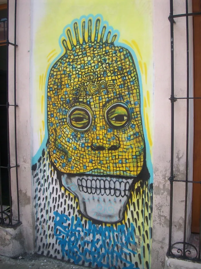 涂鸦，图像，彩色，街道，瓦哈卡，墨西哥，建筑，黄色